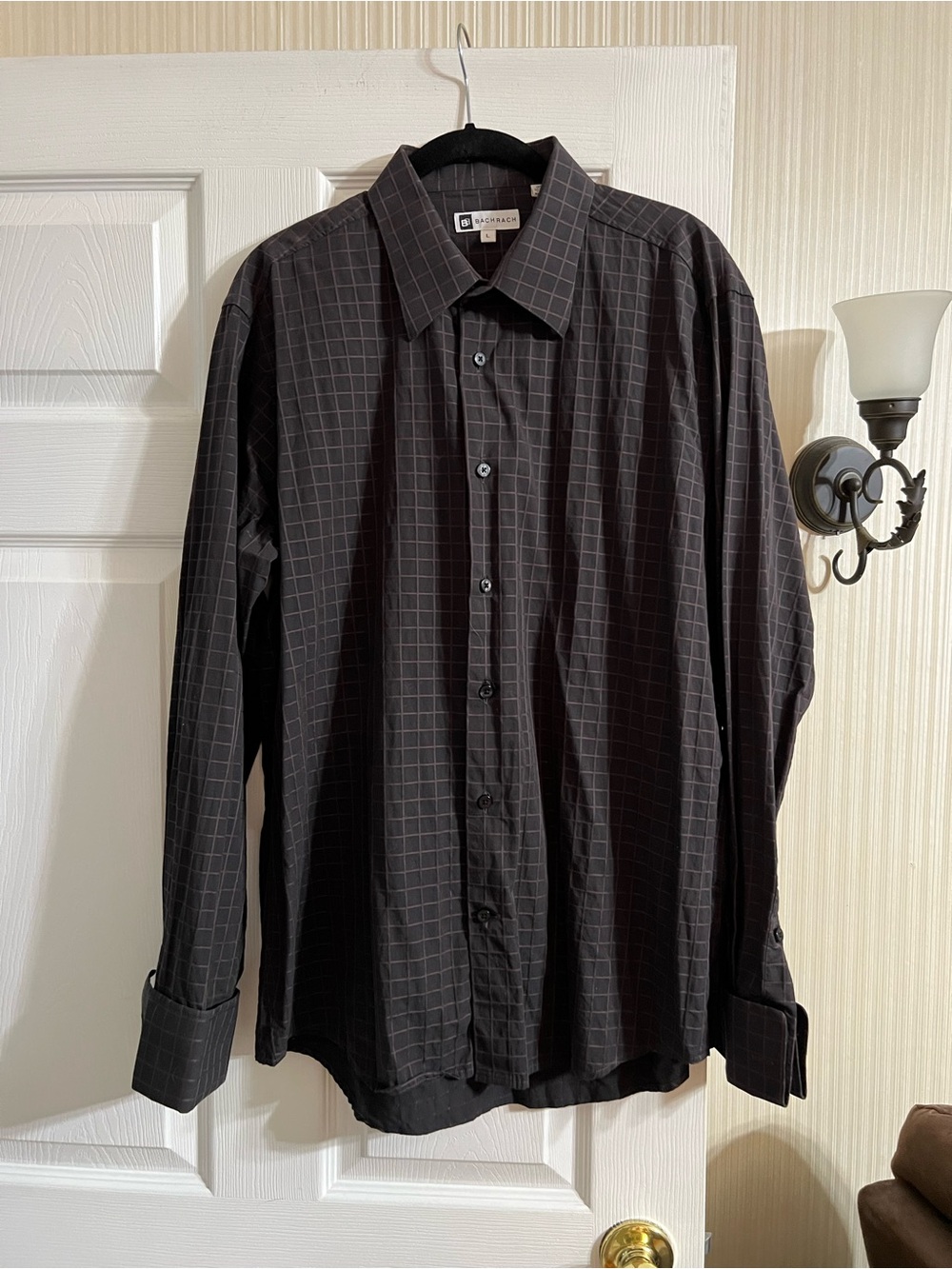 EUC BACHRACH Classic Men's Black Windowpane Dress Shirt